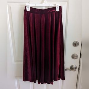Burgundy Velour Midi Skirt